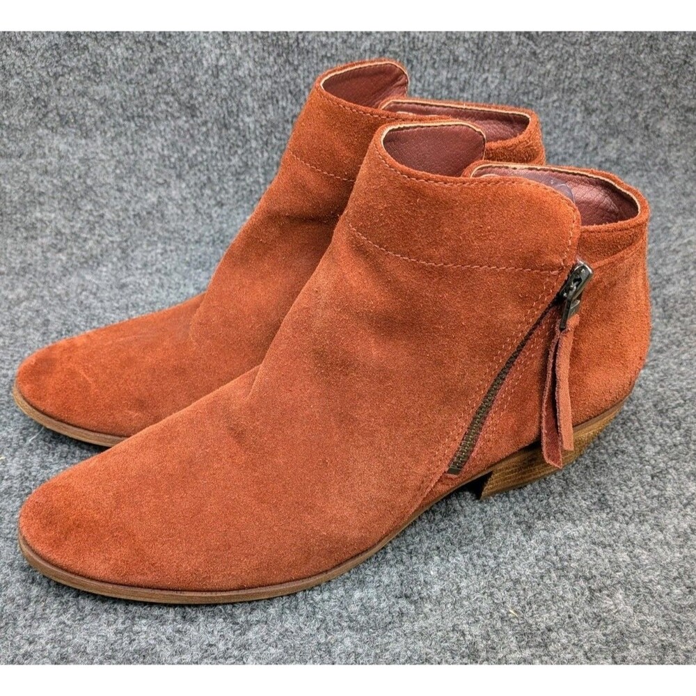 Sam Edelman Suede Ankle Boots Womens 10M Rust Orange Side Zip Tassel Booties